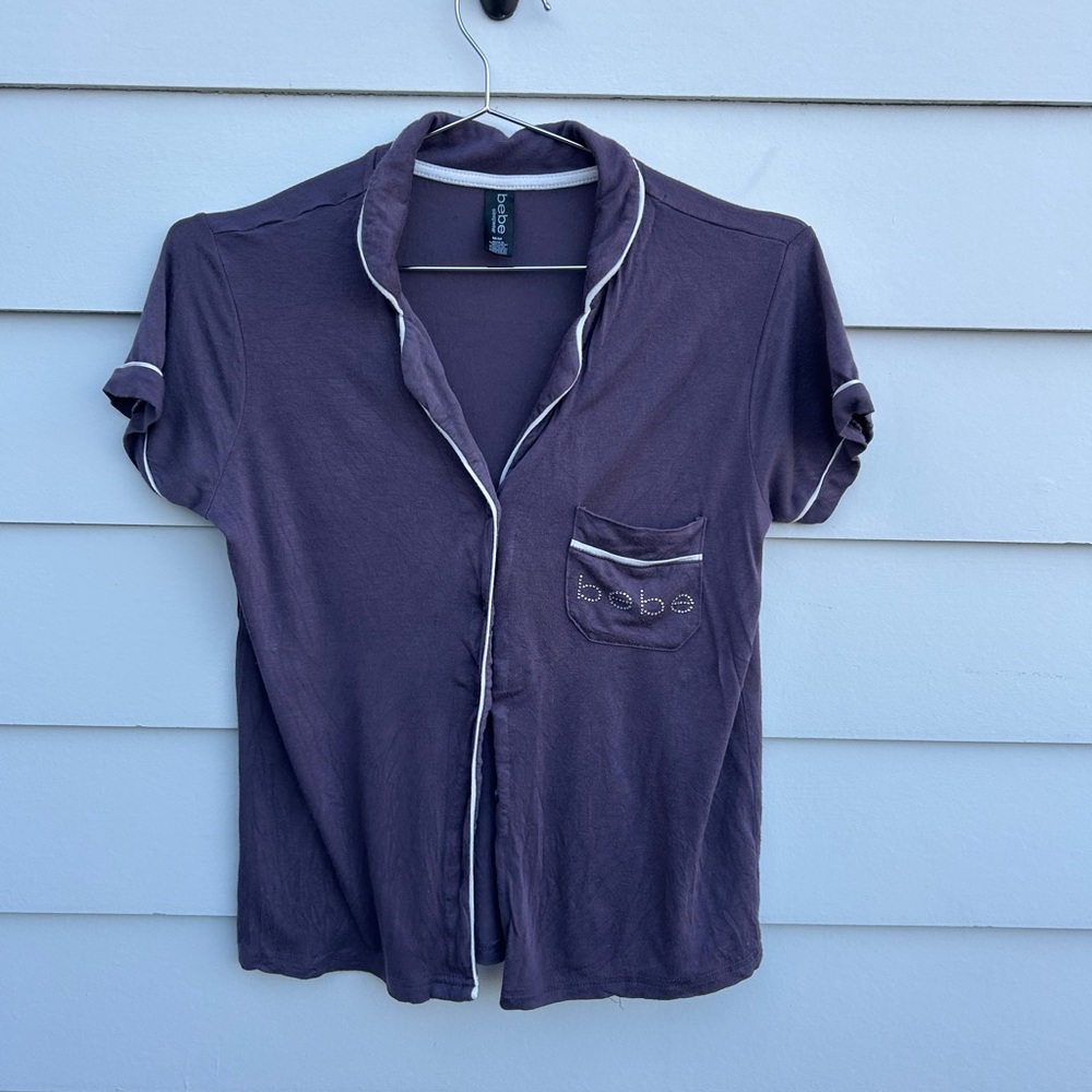 Bebe Purple Button Down Sleep Shirt